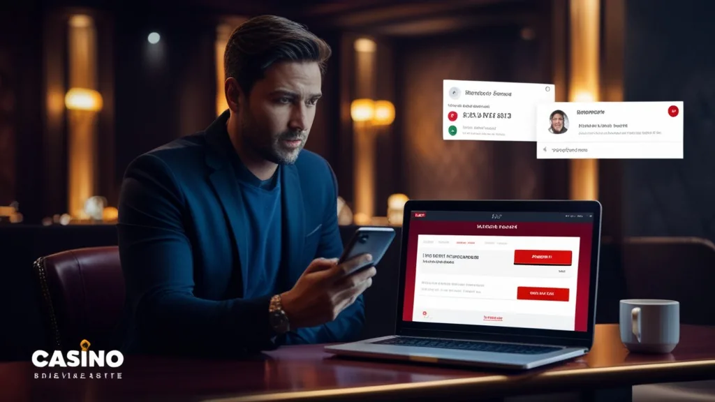 Player checking a delayed casino payment on a phone and laptop
