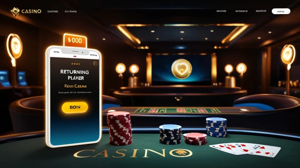 Returning player bonus notification glowing in a dark casino lounge
