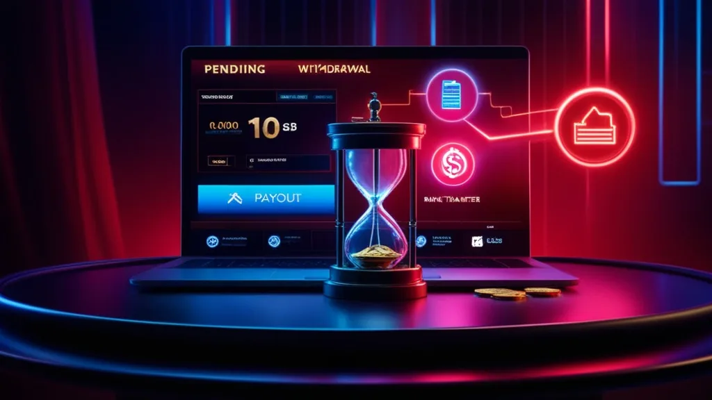 Pending casino payout screen with payment icons and hourglass